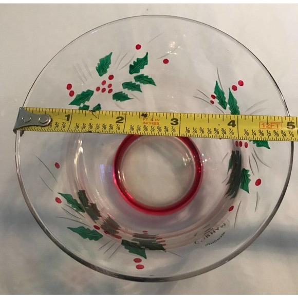 Gorham "FESTIVE HOLLY" 5" Crystal Candy Dish Hand-painted And Hand-cut - Picture 4 of 9